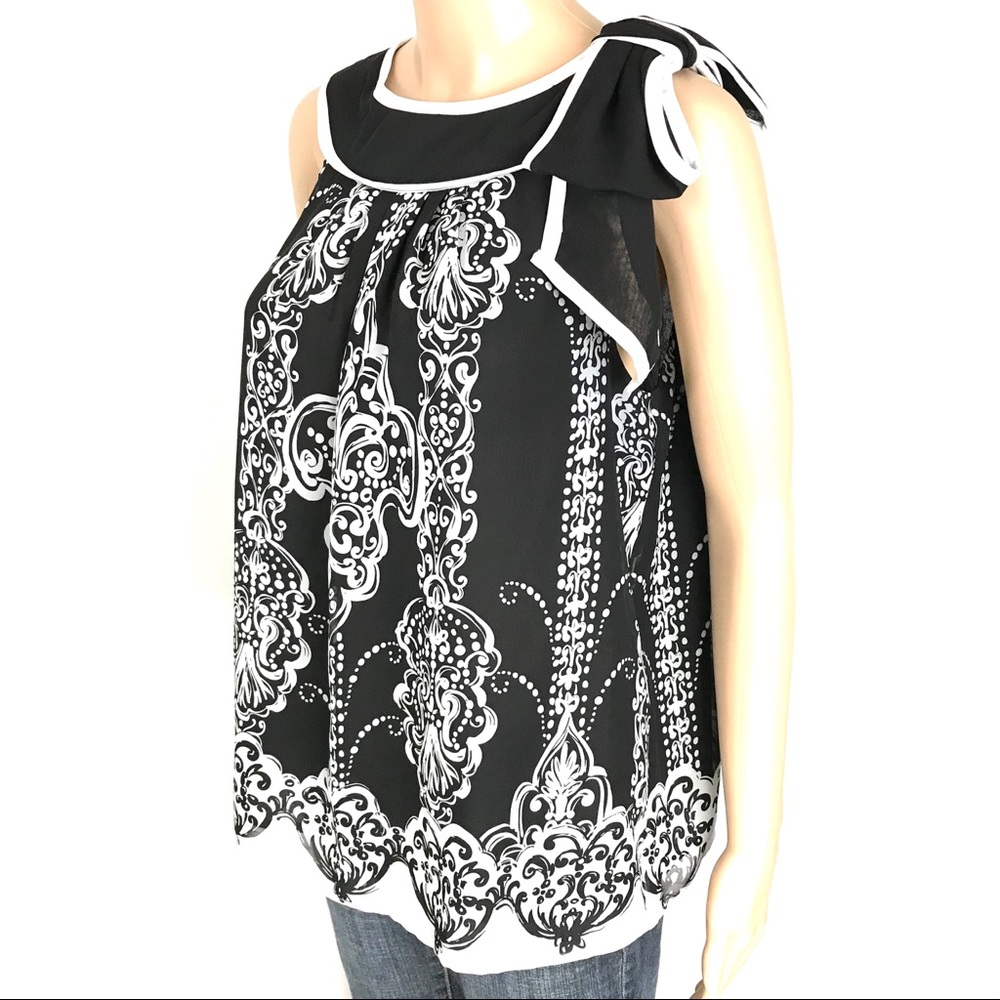 Misty & Max Print Bow Collar Flowy Sleeveless S B1
